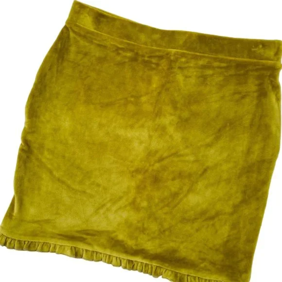 Double Zero Yellow Crushed Velvet Mini Skirt SX - Picture 2 of 4